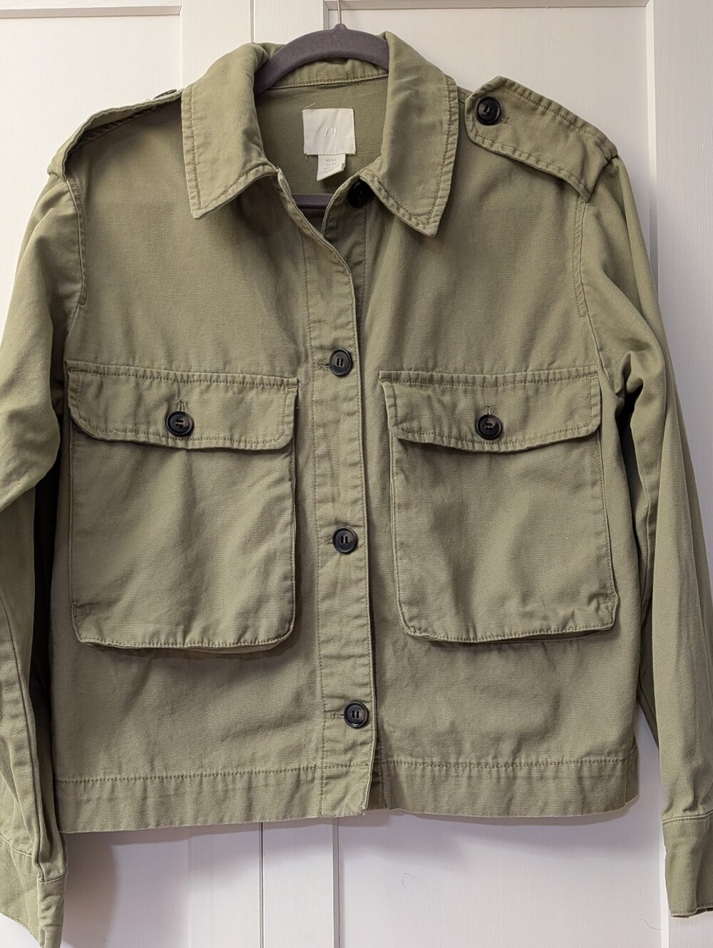 H&M, Olive Utility Jacket with Button Flap Pockets, Size Extra Small